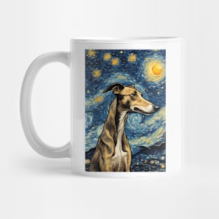 Greyhound Dog Breed Painting in a Van Gogh Starry Night Art Style Mug